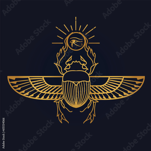 Egyptian Scarab bug with wings And eye of horus symbol