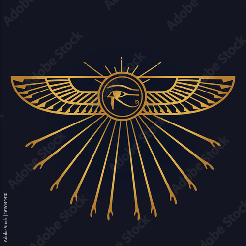 Holy Egyptian eye of horus  with wings  and Ra God of Sun with ankh 3
