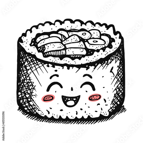 cute sushi roll character, kawaii sketch