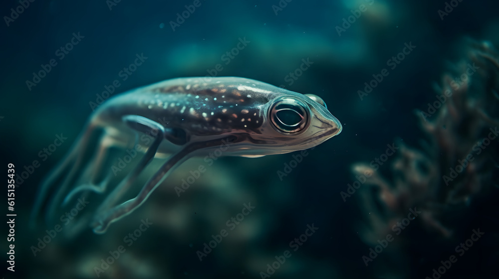 Squid in the sea, underwater. Generative AI Squid in the sea, underwater. Generative AI
