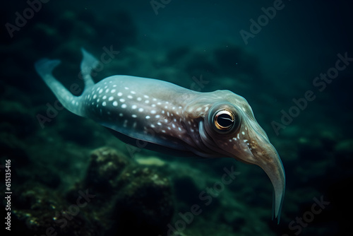 Squid in the sea, underwater. Generative AI © PIRMYN