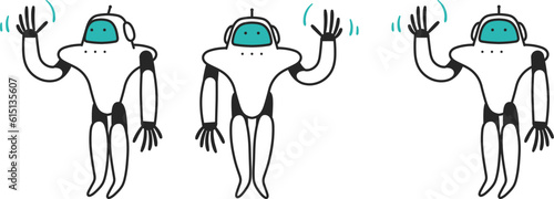 手を振る生成AIまたヒューマノイド　セット　イラスト素材
