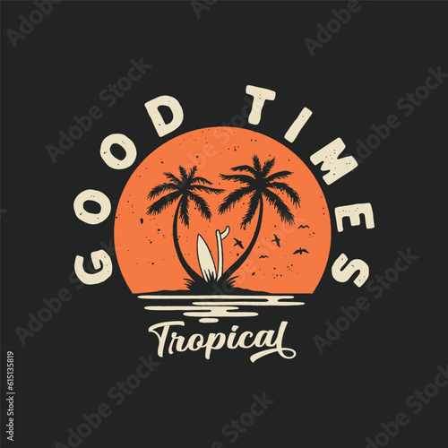 sunset illustration beach graphic palm design waves vintage tropical badge summer surf t shirt