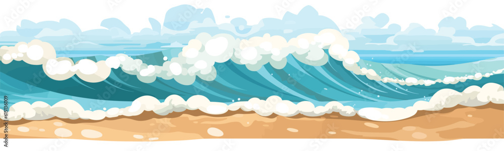 ocean waves over sand beach vector flat isolated illustration