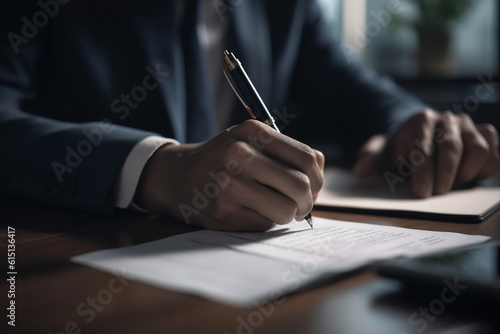 Closeup of business man signing documents, Generative AI Illustration