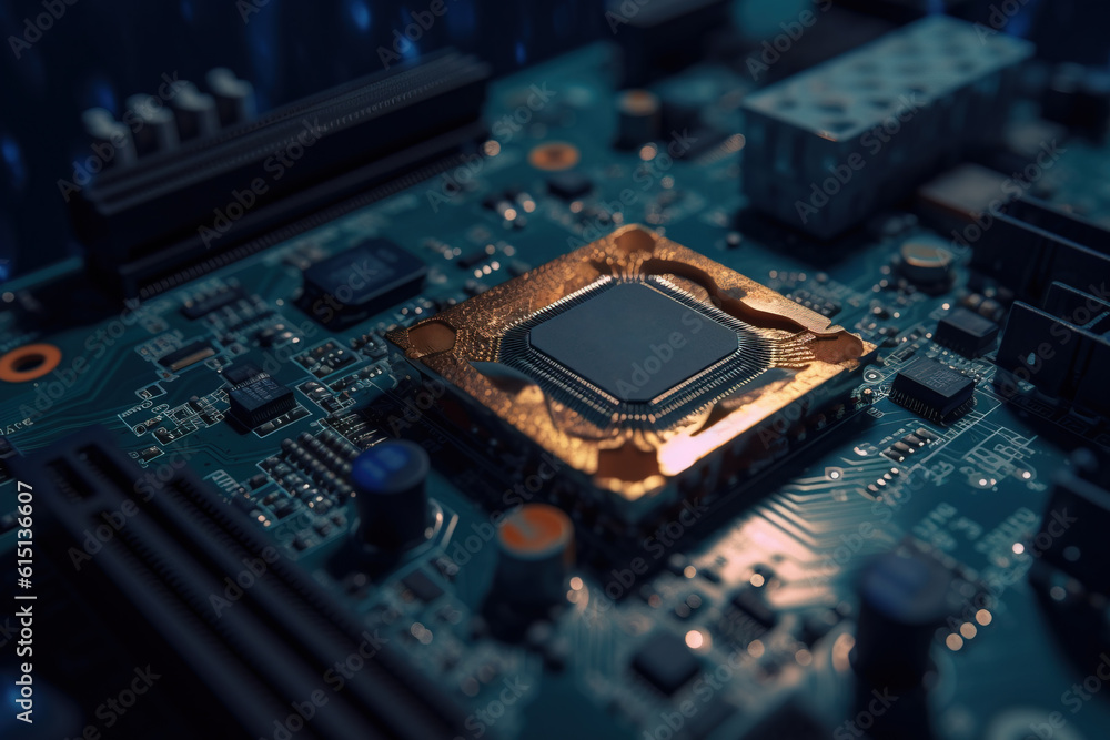 Memory chip on circuit board, Generative AI illustration Memory chip on circuit board, Generative AI illustration