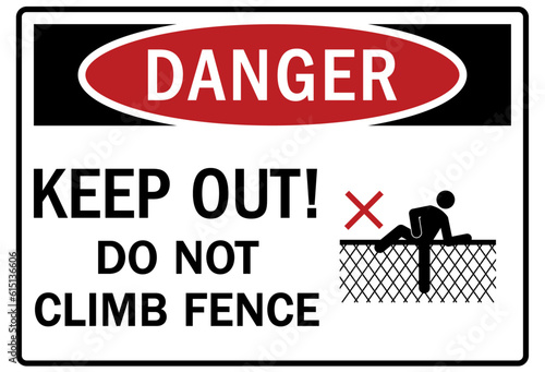 Do not climb warning sign and labels