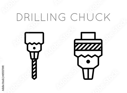 Drill chuck icons set. Drill chuck, screwdriver, drill.
