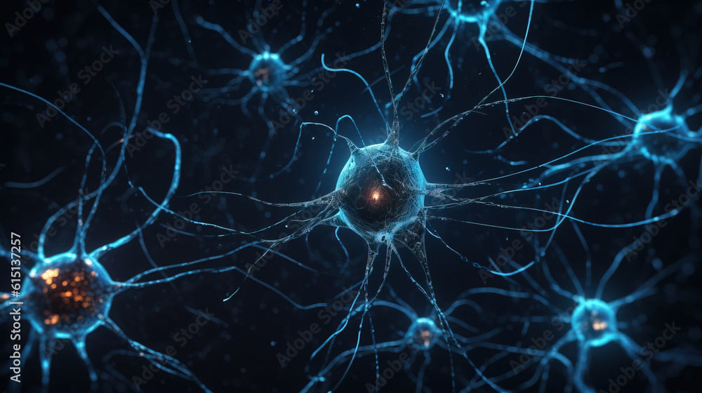 Neurons glowing , Generative AI illustration Neurons glowing , Generative AI illustration
