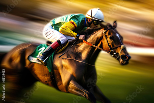 Fototapeta A jockey on a horse in motion
