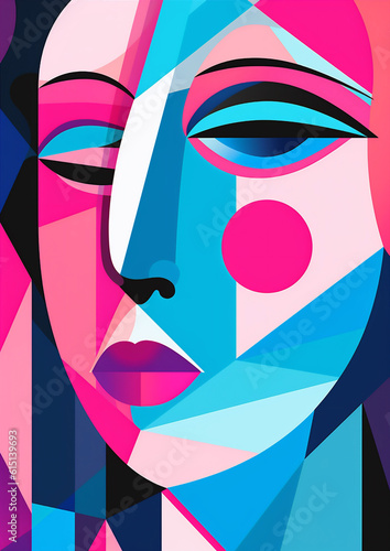 fashion woman modern black cubism graphic face cubist poster abstract portrait. Generative AI.
