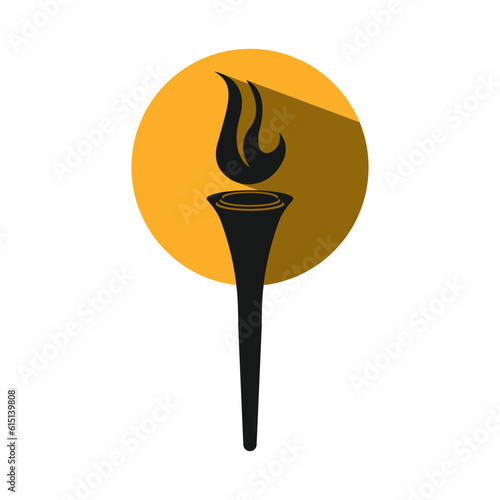 Burning Torch Fire Flame with Pillar column logo