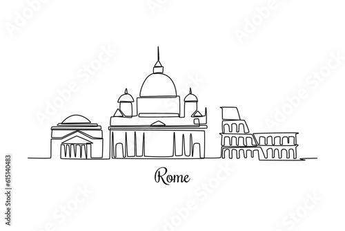 Single one line drawing  Rome city skyline, Italy. City concept. Continuous line draw design graphic vector illustration.