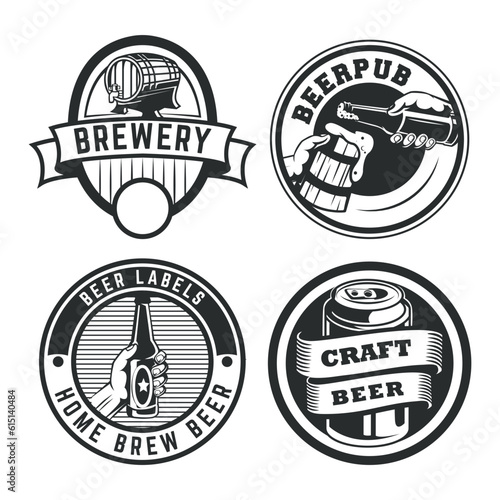 Set of retro beer logo design. Brewing logo design illustration vector.