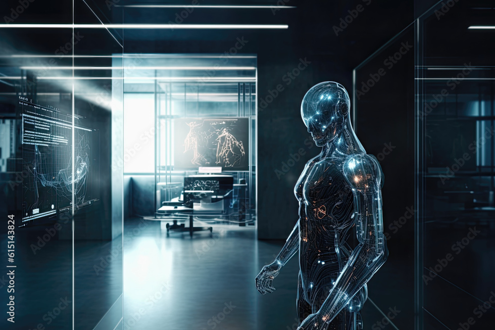 Ai Robot in Office Building Room Security Protection Energy Powerful Standing Ai Robot in Office Building Room Security Protection Energy Powerful Standing