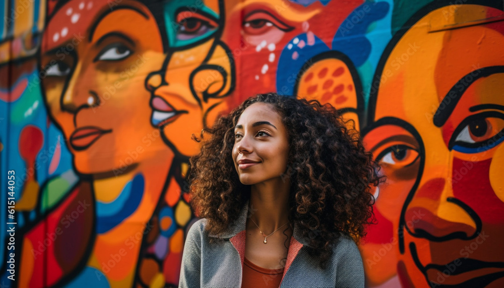 One young woman, smiling with confidence, looking at camera outdoors generated by AI One young woman, smiling with confidence, looking at camera outdoors generated by AI