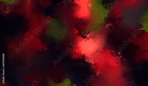 Dark red watercolor abstraction with spots of paint and spray 