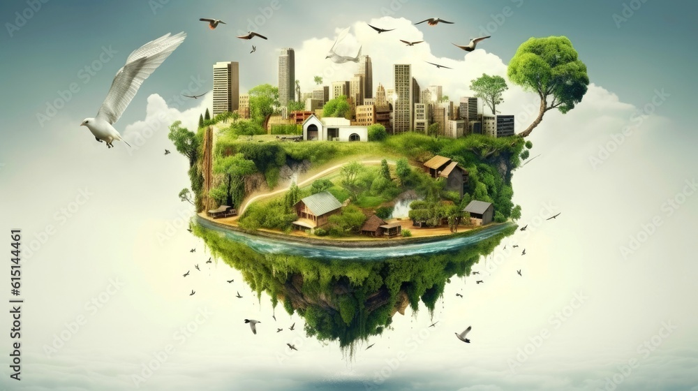 Illustration image, Nature and Sustainability, Eco-friendly Living and conservation, Concept art of Earth and animal life in different environments, Generative AI illustration