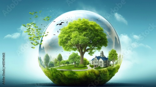 Illustration image, Nature and Sustainability, Eco-friendly Living and conservation, Concept art of Earth and animal life in different environments, Generative AI illustration