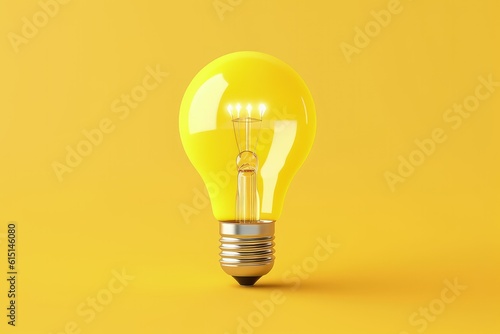 Light bulb isolated on yellow background, idea and creativity concept, Generative AI 