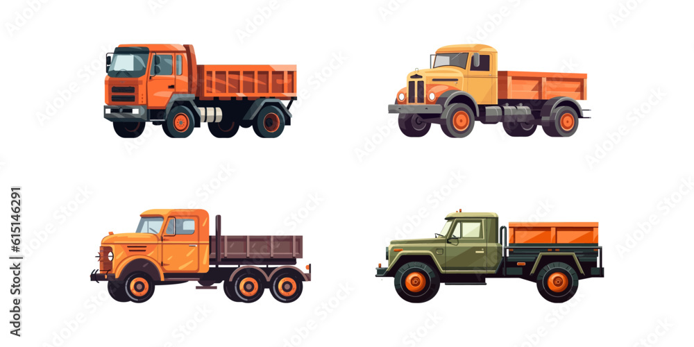 Truck set flat cartoon isolated on white background. Vector illustration Truck set flat cartoon isolated on white background. Vector illustration