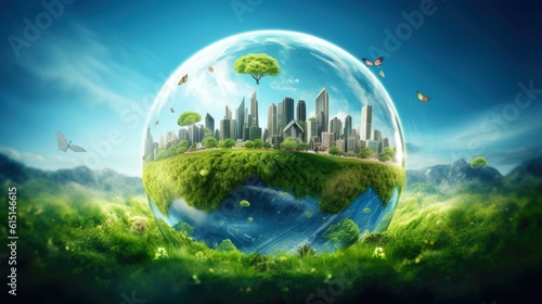 Illustration image, Nature and Sustainability, Eco-friendly Living and conservation, Concept art of Earth and animal life in different environments, Generative AI illustration © AITTHIPHONG