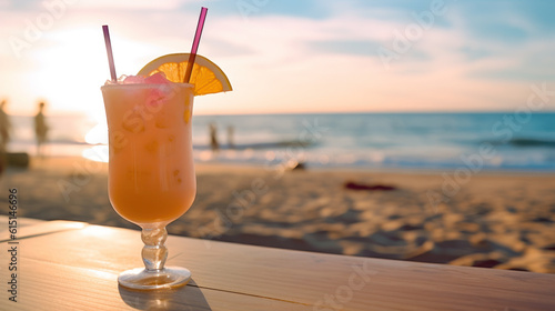 Serenity Sip: Non-Alcoholic Bliss on the Beach. Generative AI