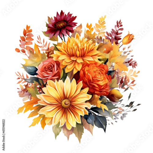 Fall Autumn Flowers Watercolor Clip art, Watercolor Clip Art, Fall Autumn Watercolor Sublimation Design