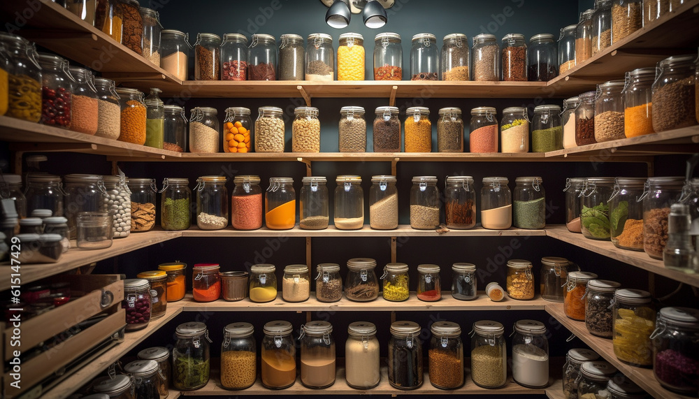 A large collection of medicine bottles in a row, indoors generated by AI
