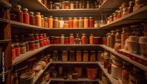 A large collection of prescription medicine bottles in a pharmacy generated by AI © Stockgiu