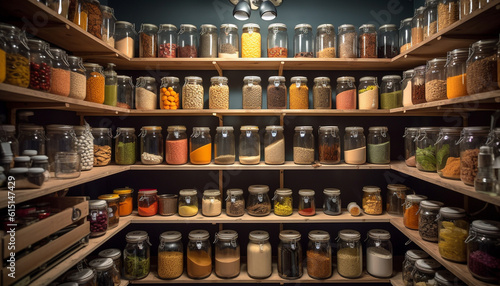 A large collection of medicine bottles in a row, indoors generated by AI