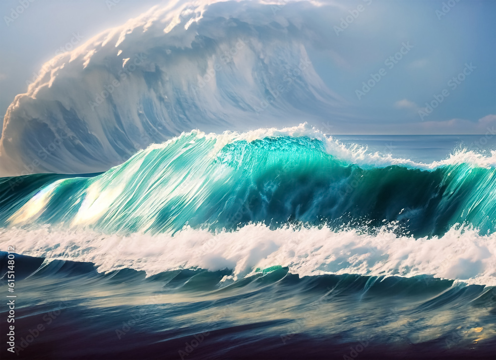Big ocean wave crashing near the coast Beautiful nature background. Generative AI