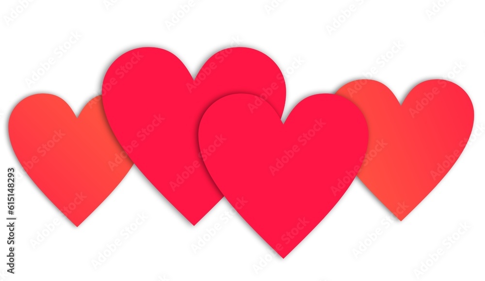 red hearts in a row on a white background