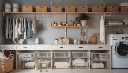 Modern kitchen with clean stainless steel appliances and elegant crockery generated by AI