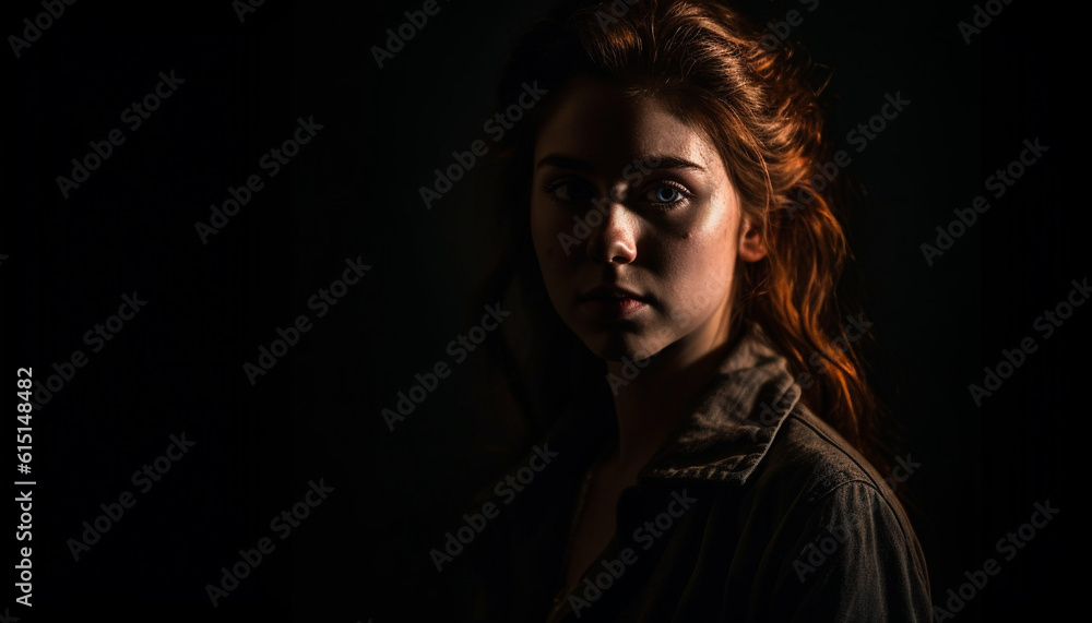 Beautiful young woman exudes confidence in stunning studio headshot generated by AI Beautiful young woman exudes confidence in stunning studio headshot generated by AI
