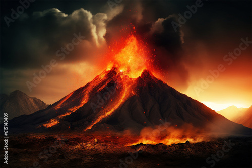 Generative AI. active volcano scenic background