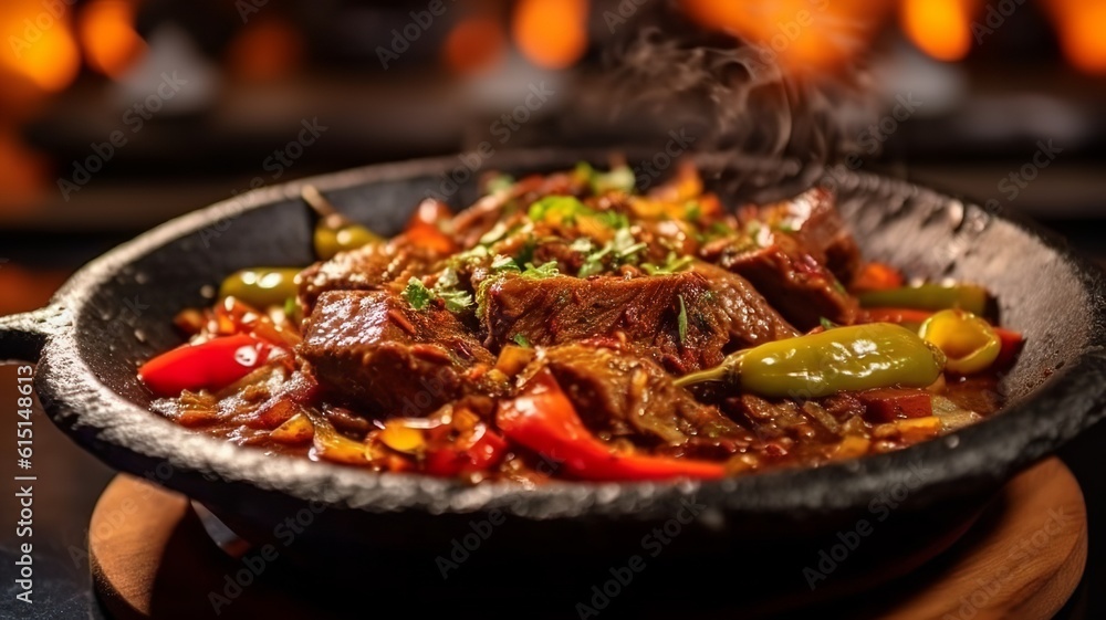 Fototapeta premium Sizzling Sensation: Tibs - Sauteed Meat with Exquisite Spices