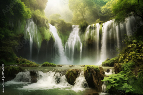 Generative AI. beautiful waterfall scenery background