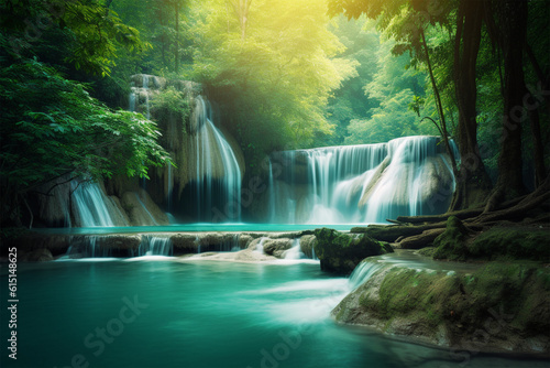 Generative AI. beautiful waterfall scenery background © Yoshimura