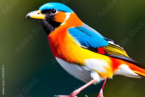 Colorful birds. Isolated cute birds and branch. Close Up View. Generative AI