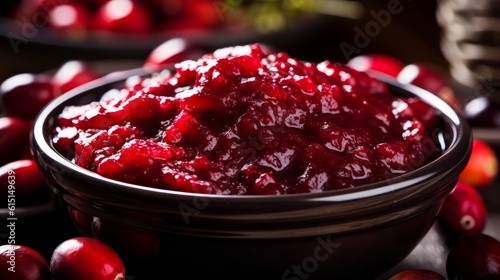 Cranberry sauce close-up of a bowl. AI generated