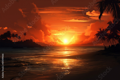 Generative AI. beach sunset view background © Yoshimura