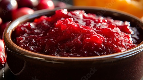 Cranberry sauce close-up of a bowl. AI generated