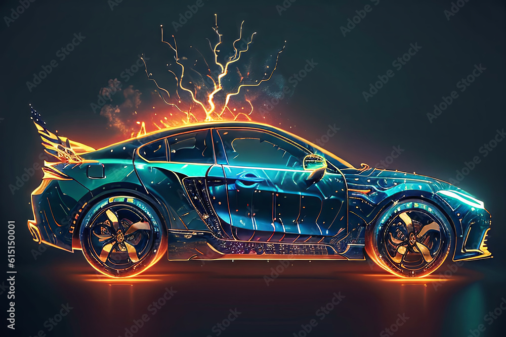 Concept Art of a Car with a Red Electric Glow and Sparks on Black Background Wallpaper Generative AI illustration