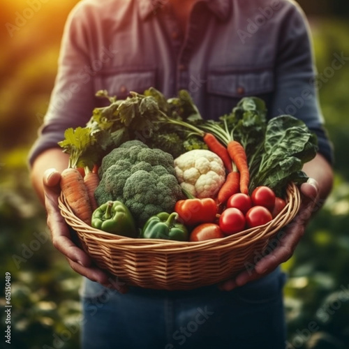 a person holding a basket of vegetables