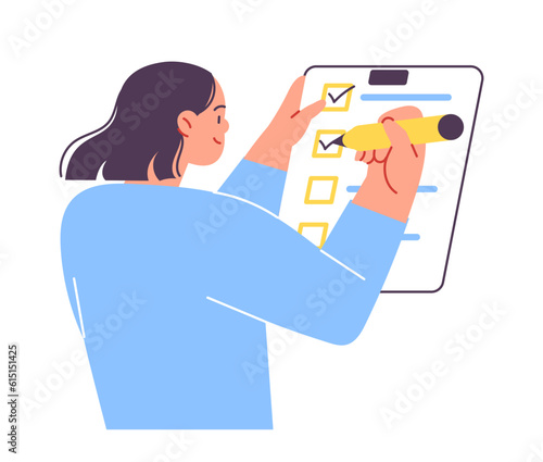 Woman marks the completed tasks on the list
