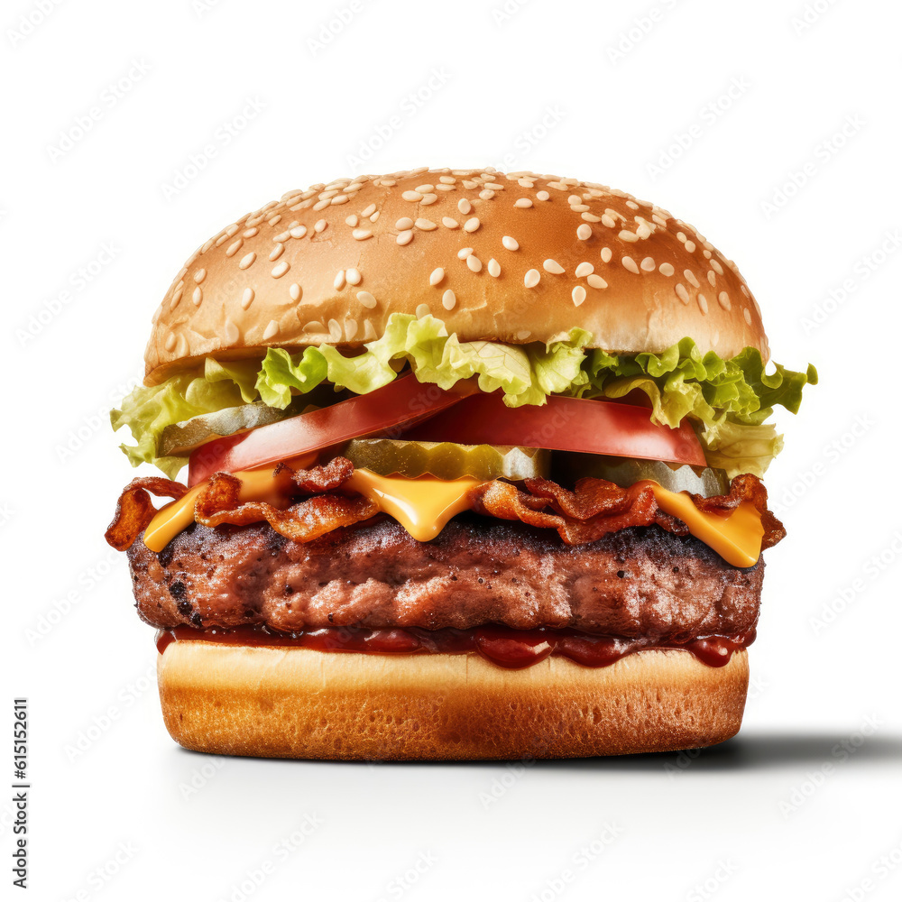 a delicious bacon cheeseburger with fresh lettuce