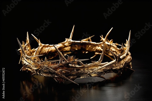 Crown of thorns made of gold with a black background faith in Jesus The Savior Generative AI Illustration