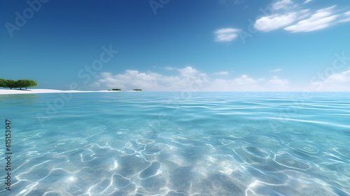Photograph of Summer Beach with blue sky, ocean, waves, sands