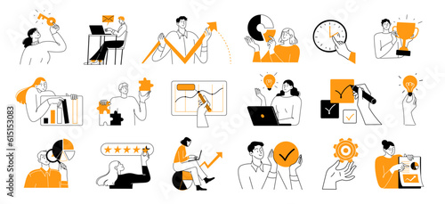 Business illustrations. People vector various activities of business